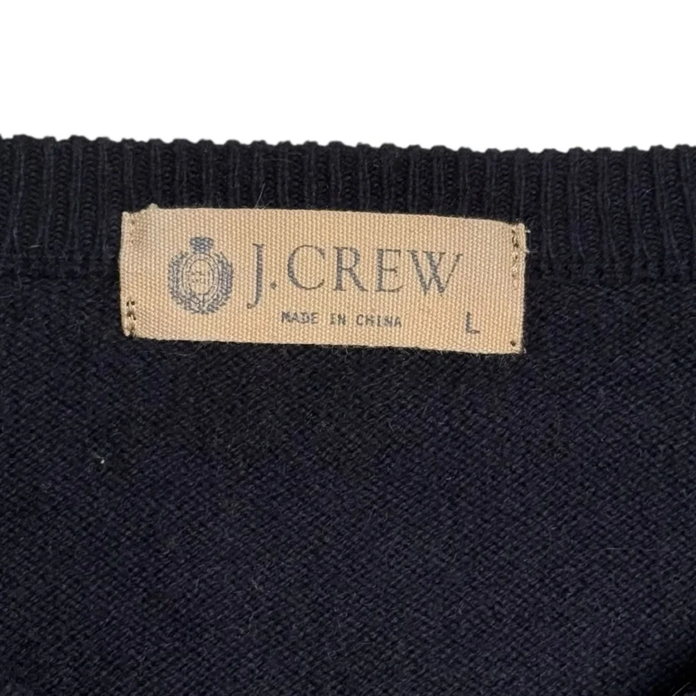 J.Crew V-Neck Sweater Cotton Cashmere Blend Mens Large Navy Blue Knit Classic